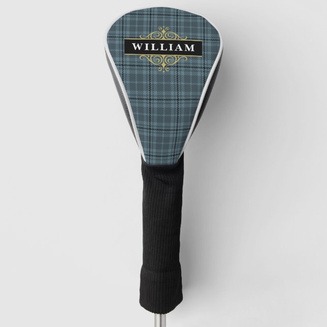 Couvre-club De Golf Élégant Monogramme Black Gold Fenêtre Vérifier (Devant)