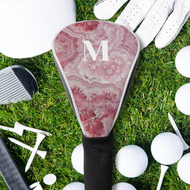 Couvre-club De Golf Élégant Monogramme initial rose (Elegant Pink Agate Initial Monogram Golf Head Cover)