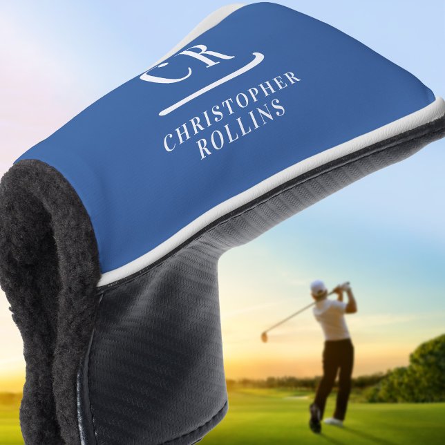 Couvre-club De Golf Élégant Monogramme moderne Initiales Nom Bleu Putt (Elegant Modern Monogram Initials Name Blue Putter Golf Head Cover)