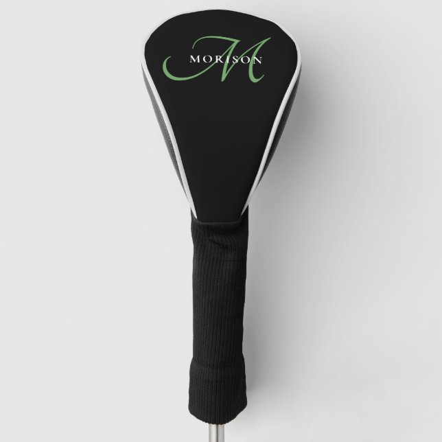Couvre-club De Golf Élégant Monogramme moderne noir vert Script (Devant)