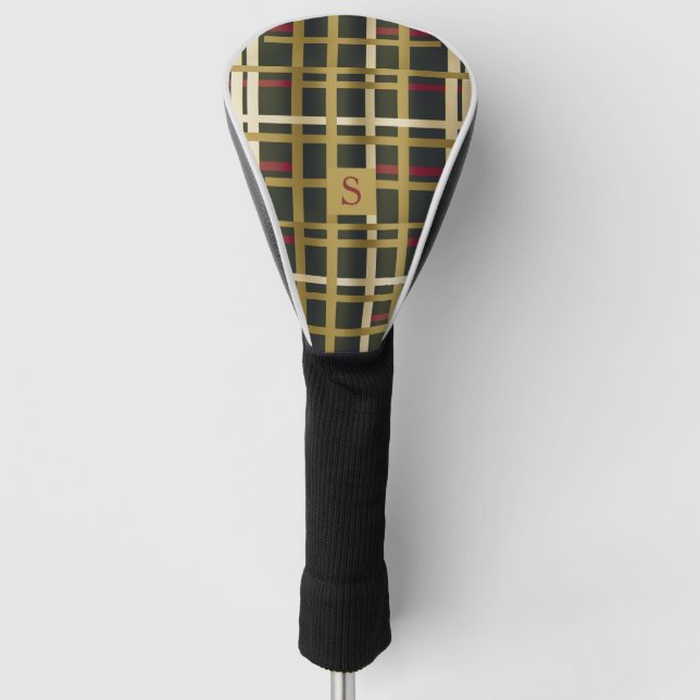 Couvre-club De Golf Élégant Olive Green et Gold Classic Plaid (Devant)