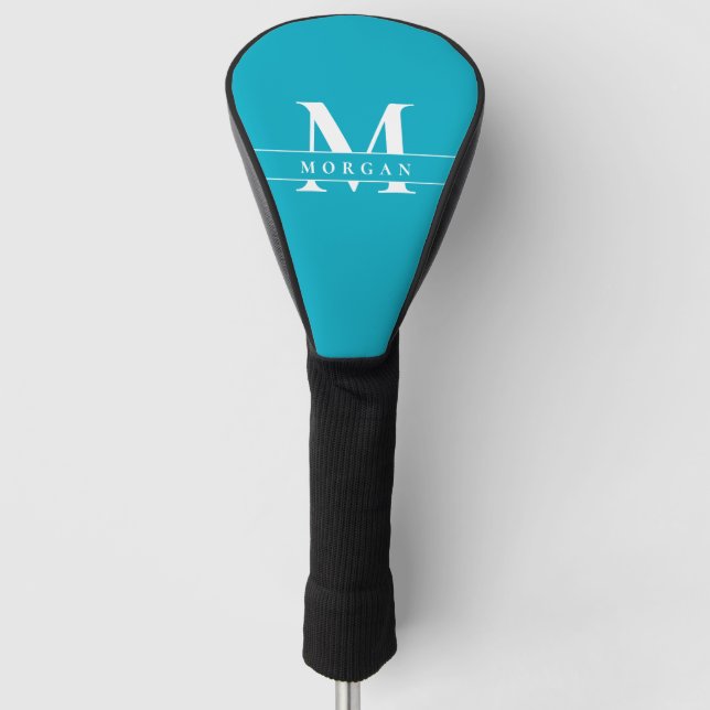 Couvre-club De Golf Elegant Teal Blue White Monogram Name personalized (Devant)
