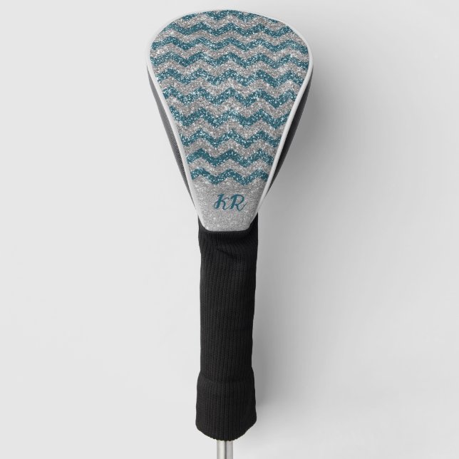 Couvre-club De Golf Elégante Parties scintillant d'argent bleu Chevron (Devant)