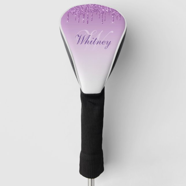 Couvre-club De Golf élégante parties scintillant violette monogramme (Devant)