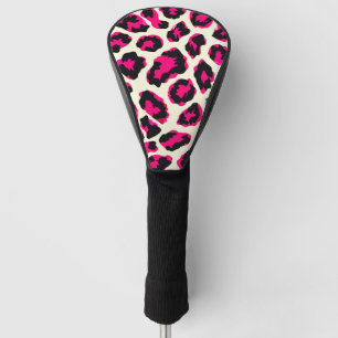 Couvre-club De Golf Empreinte de léopard animal rose et noir