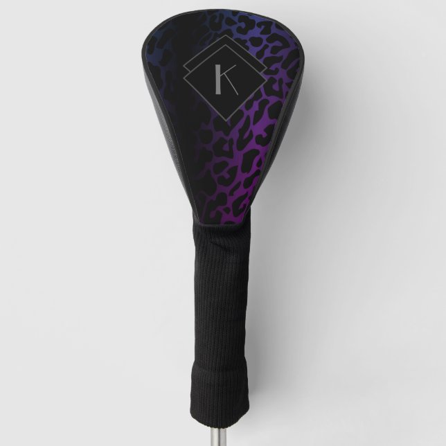 Couvre-club De Golf Empreinte de léopard violet monogramme (Devant)