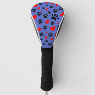 Couvre-club De Golf Empreintes de pattes De Chien Random Et Coeurs Rou