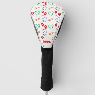 Couvre-club De Golf Empreintes de pattes de CHIENS mignons et COEURS A