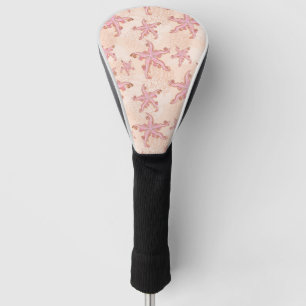 Couvre-club De Golf Étoiles de mer et motif pastel rose corail