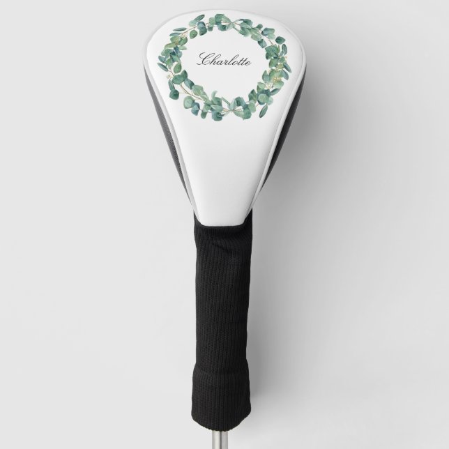 Couvre-club De Golf Eucalyptus nom vert script blanc (Devant)