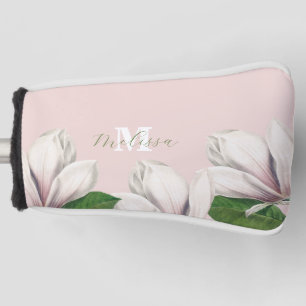 Couvre-club De Golf Fille Floral Magnolia Pink Monogramme Nom Golf He
