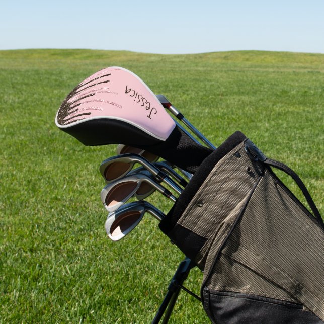Couvre-club De Golf Fille Rose Femme Bling Black Script Nom (In Situ)