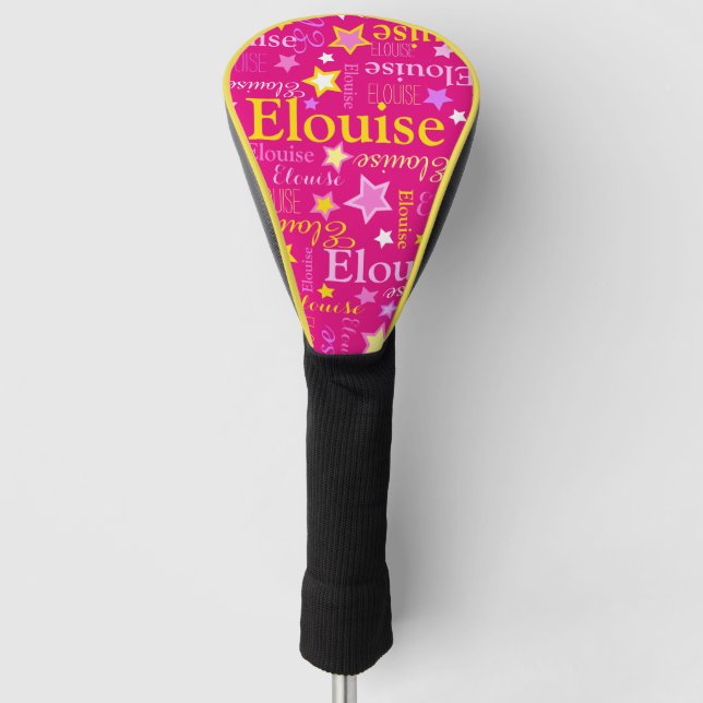 Couvre-club De Golf Filles jaune rose nom Elouise étoiles motif (Devant)