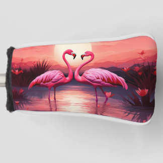 Couvre-club De Golf Flamants roses roses au coucher du soleil