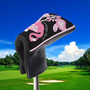 Couvre-club De Golf Flamingo Rose Noir Moderne Fantaisiste