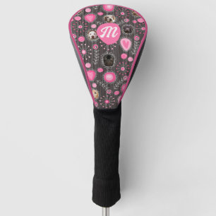 Couvre-club De Golf Fleur de coeur rose mignonne Monogramme Chien Phot
