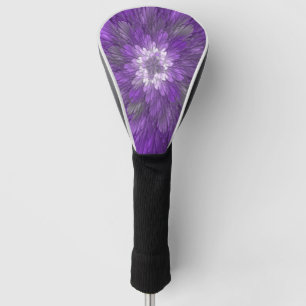 Couvre-club De Golf Fleur psychédélique violette Abstraite Fractal Art