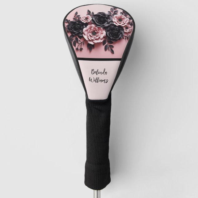 Couvre-club De Golf Fleurs 3D Noires Vierges Noires Vierges (Devant)