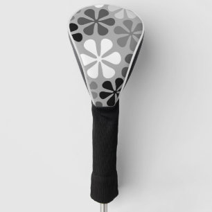Couvre-club De Golf Fleurs Abstraites Gris noir blanc