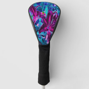 Couvre-club De Golf Fleurs de lys orientales abstraites violettes et r