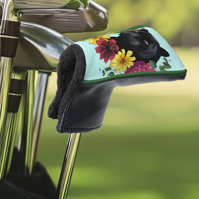 Couvre-club De Golf Fleurs de Portrait Jaguar Noir (Créateur téléchargé)