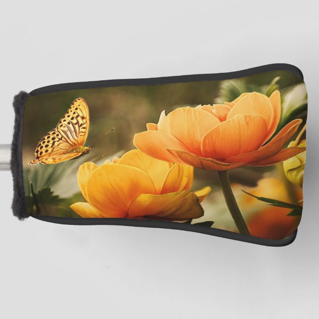 Couvre-club De Golf Fleurs Jaunes Profondes et Lumineuses avec Papillo (Devant)
