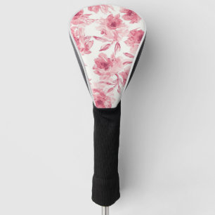 Couvre-club De Golf Fleurs Roses Fanes Aquarelle Peintes Floral Aérien