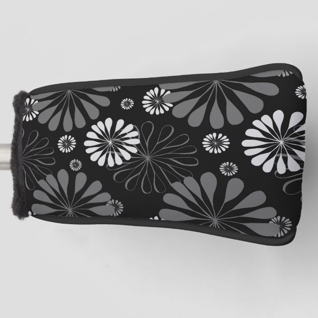 Couvre-club De Golf Floral noir et blanc rétro (Devant)