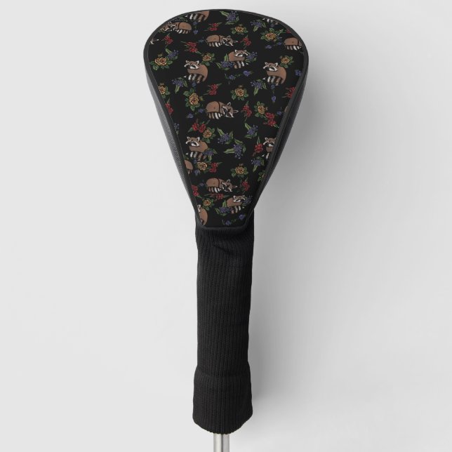 Couvre-club De Golf Floral Raccoons mignon couchant Motif (Devant)