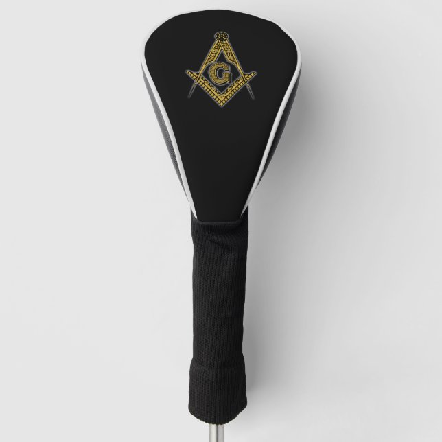 Couvre-club De Golf Franc-maçon (noir et or) (Devant)