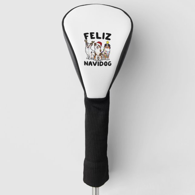 Couvre-club De Golf Funny Feliz Navidog amoureux des chiens berger aus (Devant)