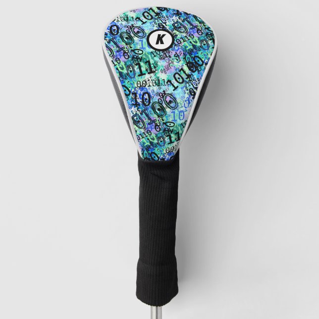 Couvre-club De Golf Geek de code binaire bleu initial (Devant)