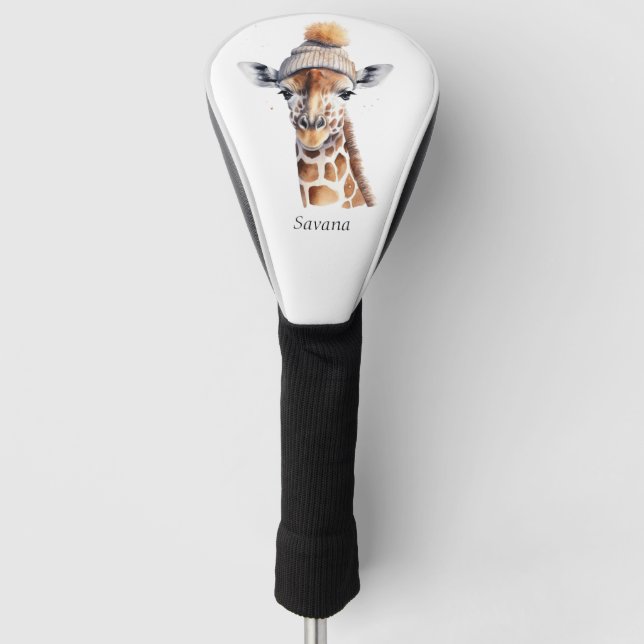 Couvre-club De Golf Giraffe portant casquette d'hiver personnalisable  (Devant)