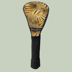 Couvre-club De Golf Glam Gold Feuilles Tropicales Personnalisées