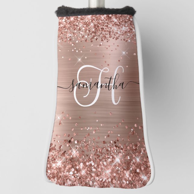 Couvre-club De Golf Glitterie Rose or Glam Monogramme (Tourné à 90°)