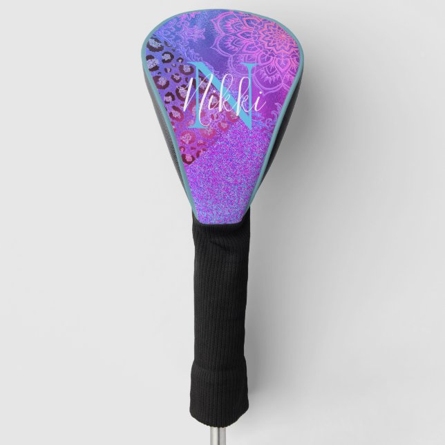 Couvre-club De Golf Glittery Lotus Leopard Monogram Golf Head Cover (Devant)