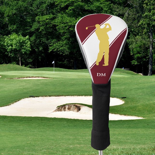 Couvre-club De Golf Gold Golfer sur Maroon White (Créateur téléchargé)