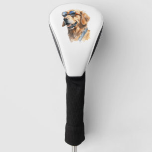 Couvre-club De Golf Golden Retriever avec lunettes de soleil