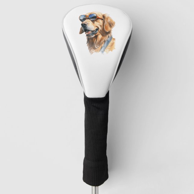 Couvre-club De Golf Golden Retriever avec lunettes de soleil (Devant)