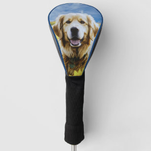 Couvre-club De Golf Golden Retriever dans un champ de tournesol