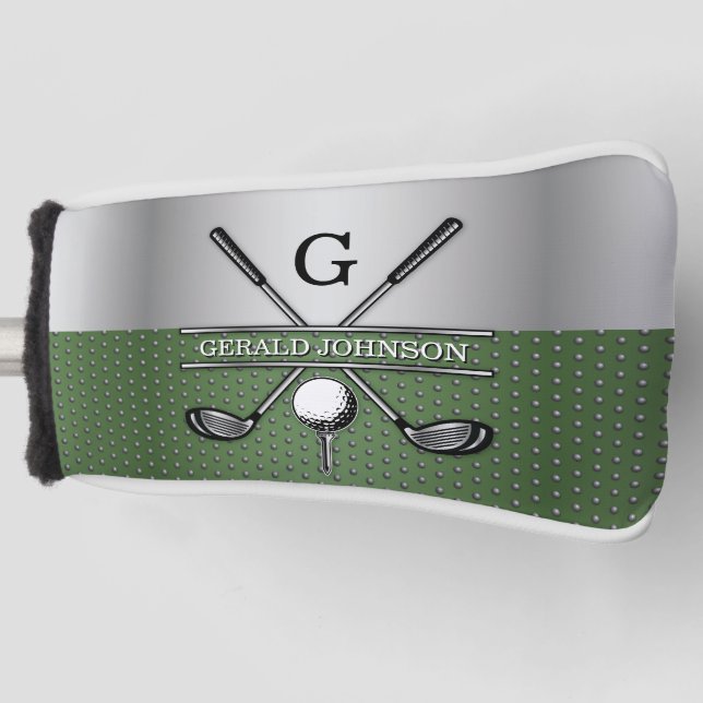 Couvre-club De Golf Golf Monogram Silver et Green Design (Devant)