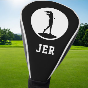 Couvre-club De Golf Golfer Personnalisé Monogramme Noir & Blanc