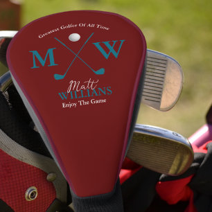 Couvre-club De Golf Golfeur Classique Monogramme Élégant Rouge Foncé