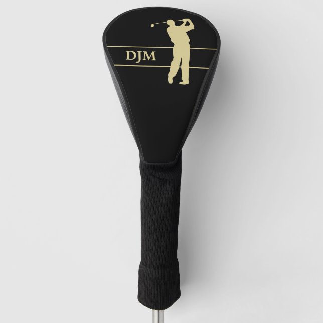 Couvre-club De Golf Golfeur Silhouette Monogram Gold (Devant)