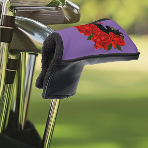 Couvre-club De Golf Gothique Chat Noir Roses Rouges Violet