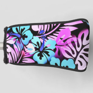 Couvre-club De Golf Hawaiian Flown Motif Tropical Rose Aqua Blue