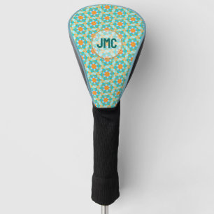 Couvre-club De Golf Hexagon Aqua Orange Monogramme