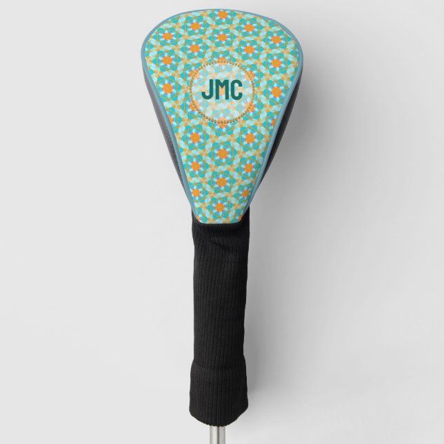 Couvre-club De Golf Hexagon Aqua Orange Monogramme (Devant)