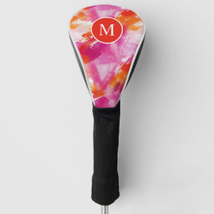 Couvre-club De Golf Housse de tête de golf abstraite rose orange aquar
