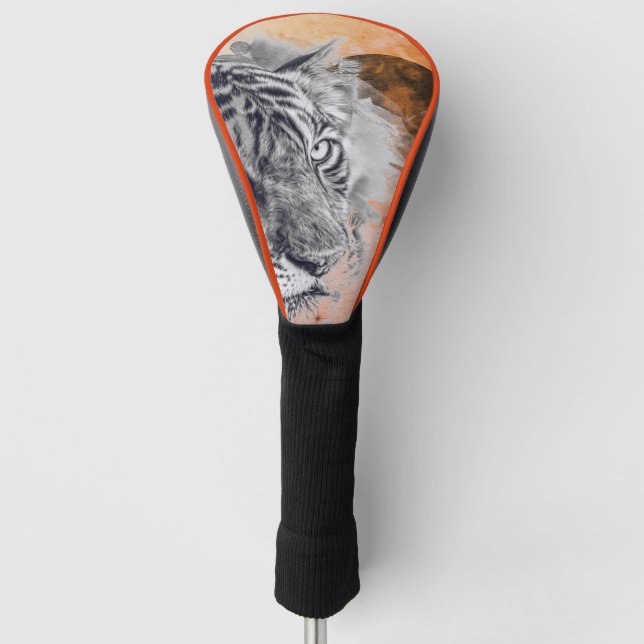 Couvre-club De Golf Housse de tête de golf TIGRE ET LUNE NOIRE (Devant)